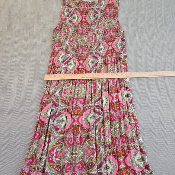 Croft & Barrow Midi Dress Large Pink Paisley Smocked Sleeveless Fit & Flare - Picture 11 of 12
